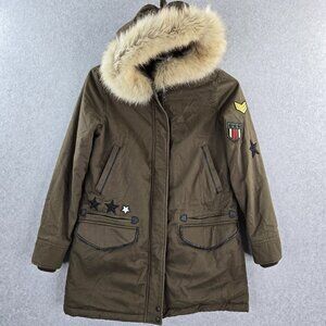 Zara Coat Jacket Womens Small Olive Green Trafaluc Fur Hood Sherpa Insulated